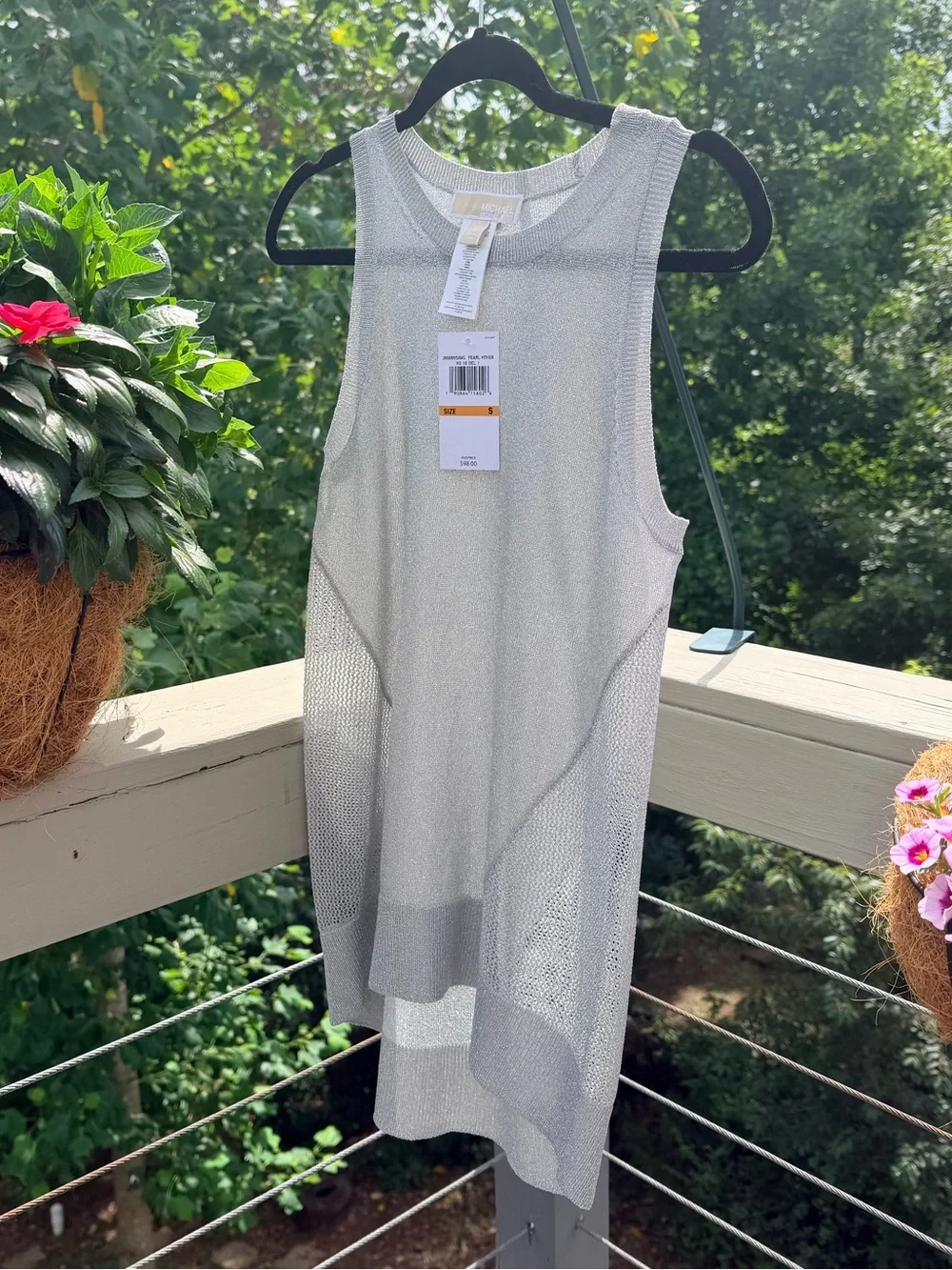 Michael Kors Sleeveless Sheer Metallic Silver Designer Cocktail Dressy Blouse